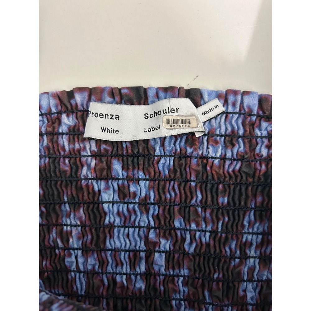 Proenza Schouler White Label Blue Burgundy Smocked Cotton Midi Dress Size 12 - Picture 6 of 11
